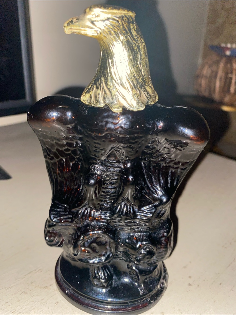 Vintage Avon Decanter, Glass Eagle 🦅 from 1970, Windjammer aftershave 2 oz. Left